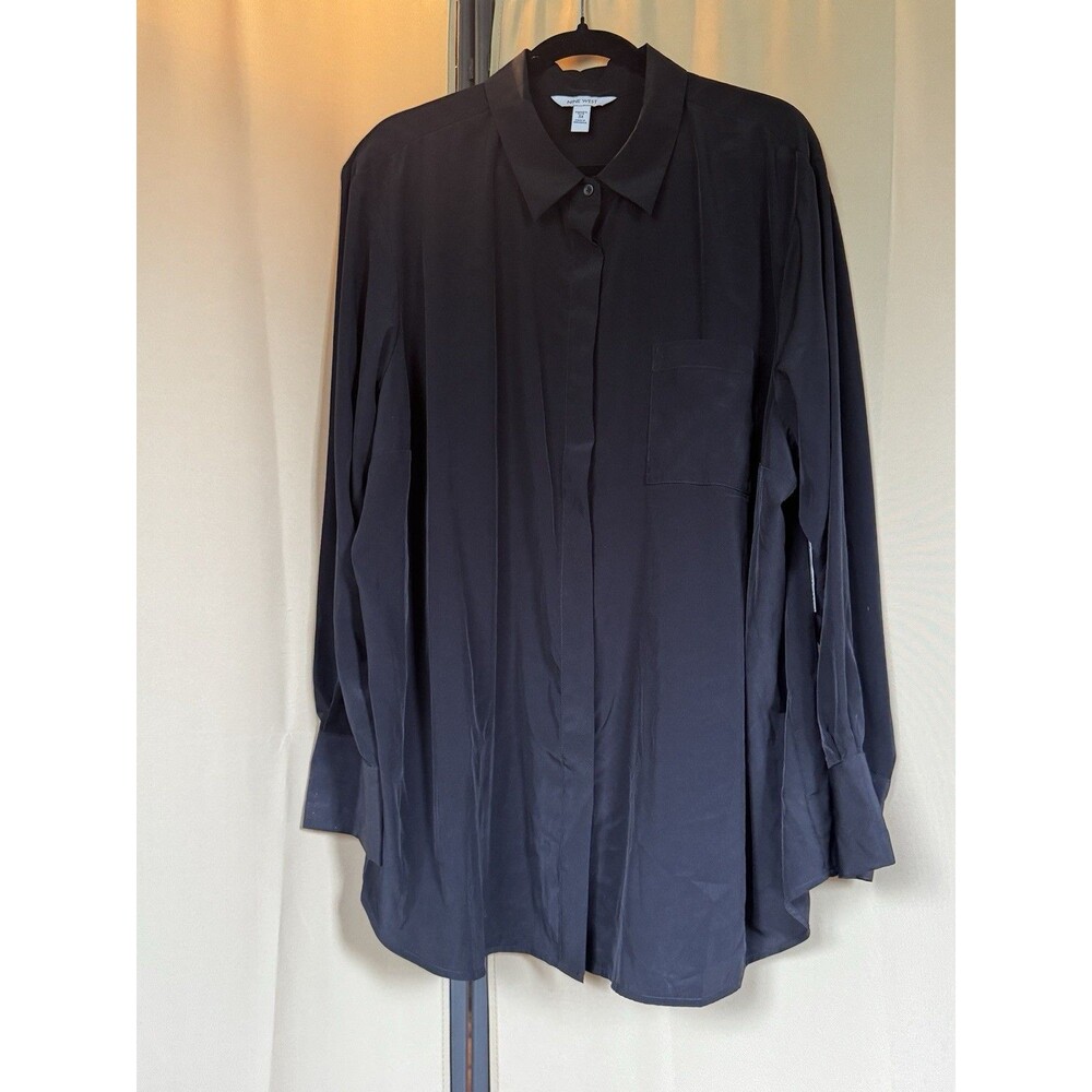 Nine West Black Long Sleeve Blouse Button Down Size 3XL Classic Office